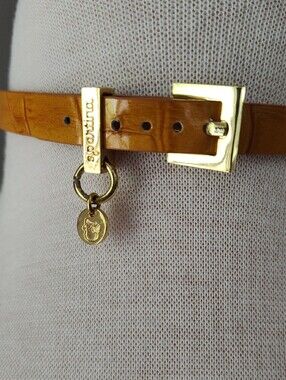 Spartina Yellow Leather Pet Collar With Gold Designer Buckle  And Gold Charm